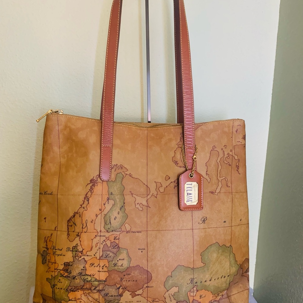 Alviero Martini Tan World Map Tote